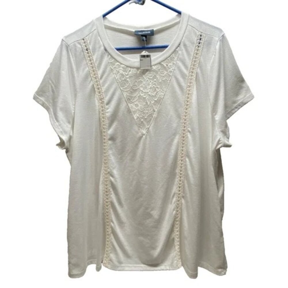 Mod Cloth Shirt Women's‎ 2X Cream Ivory Eyelet Lace Embroidered Short Sleeve Top